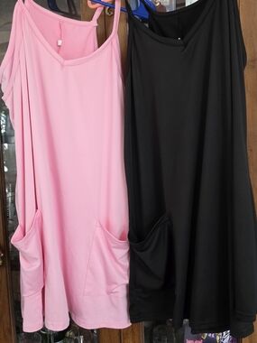 Women’s SET of 2 Pink and Black Tank Rompers With Pockets Sz Med